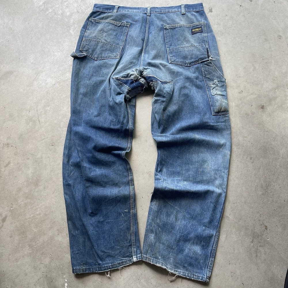 VTG 70s Oshkosh B'Gosh Sanforized Repaired USA Made Denim Carpenter Jeans 39x31